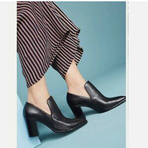Schutz Fomo Booties Anthropologie Black‎ Leather Block Heel Chunky Witchy Goth